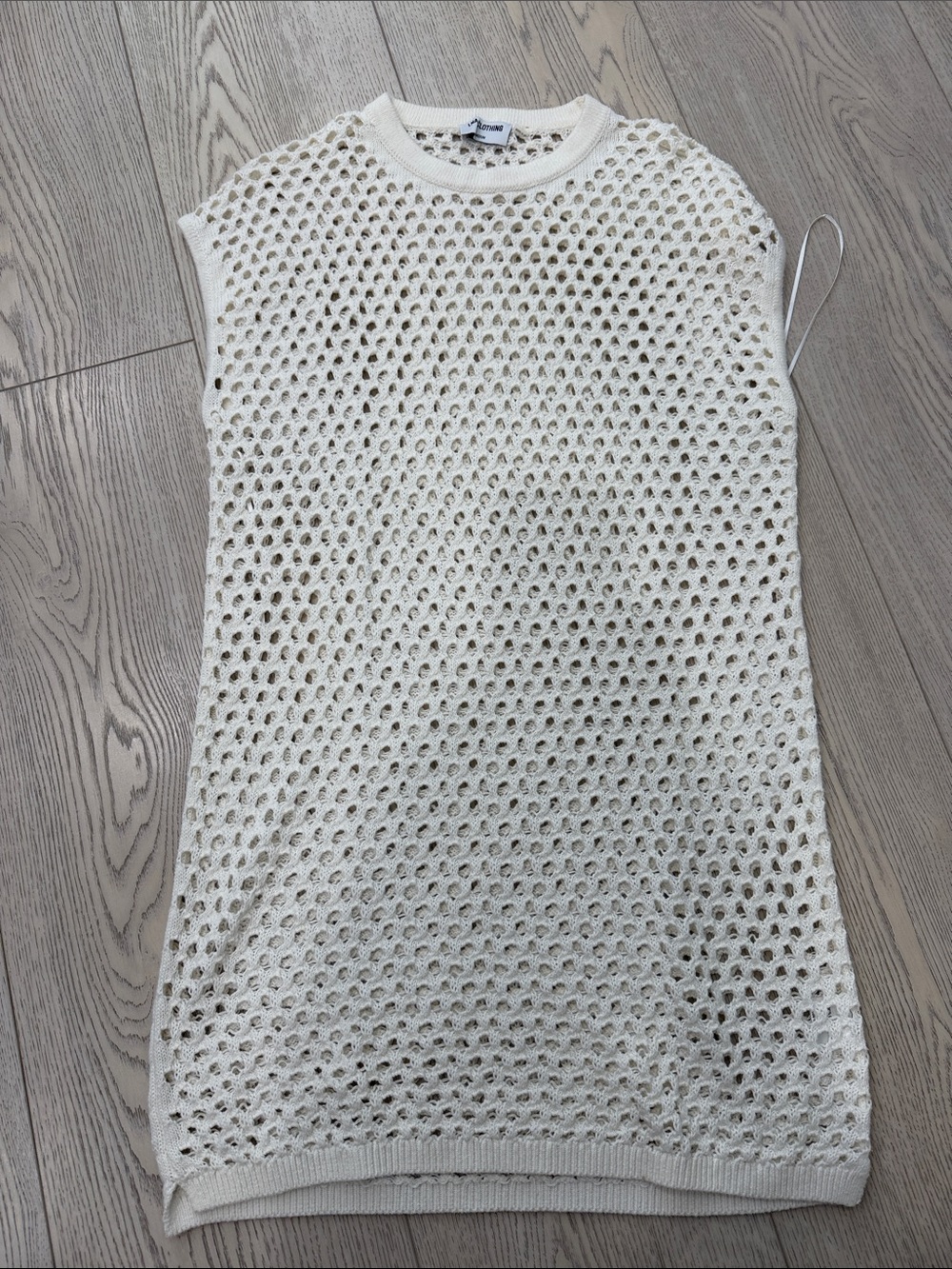 LNA Cream Open-Knit Sleeveless Swim Cover-Up